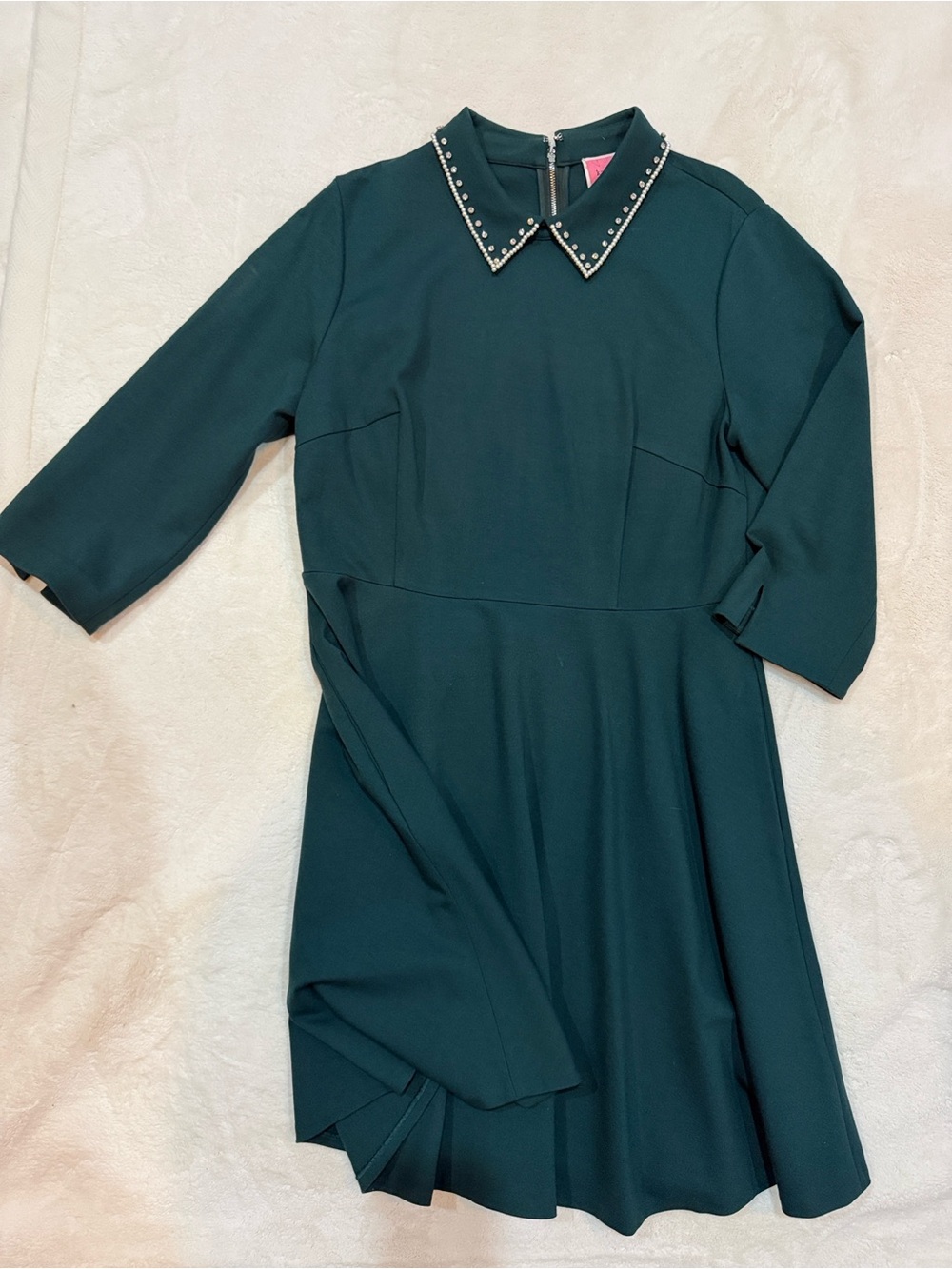 Kate Spade Green Fit-and-Flare Dress with Pearl/Rhinestone adorned collar - Picture 4 of 7